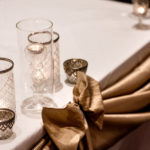 Close up of candle table decorations at wedding ceremony