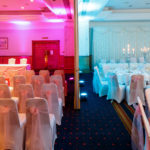 The Parkside Suite at Mercure York Fairfield Manor Hotel, split into two, one side wedding ceremony, the other wedding breakfast