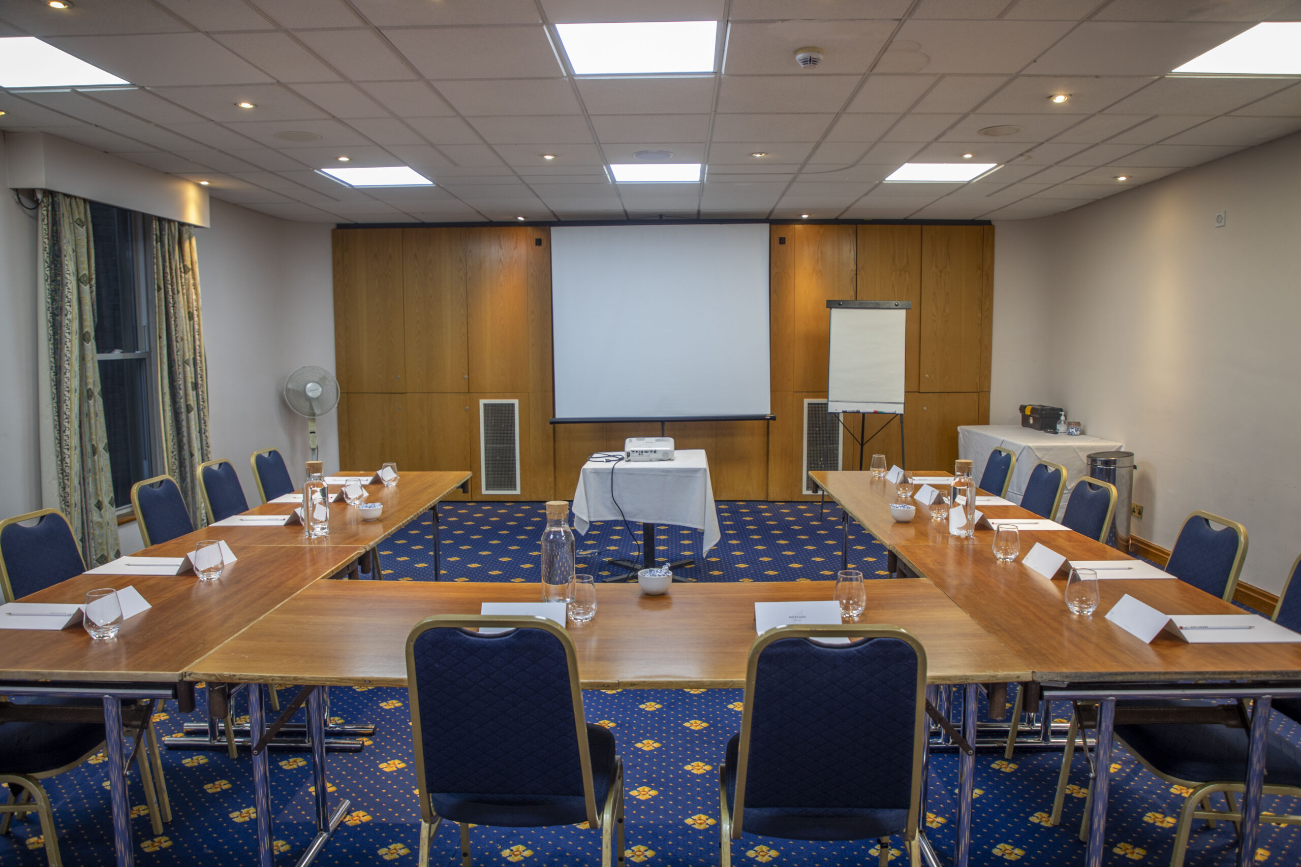 The Pioneer meeting room at Mercure York Fairfield Manor Hotel, projector